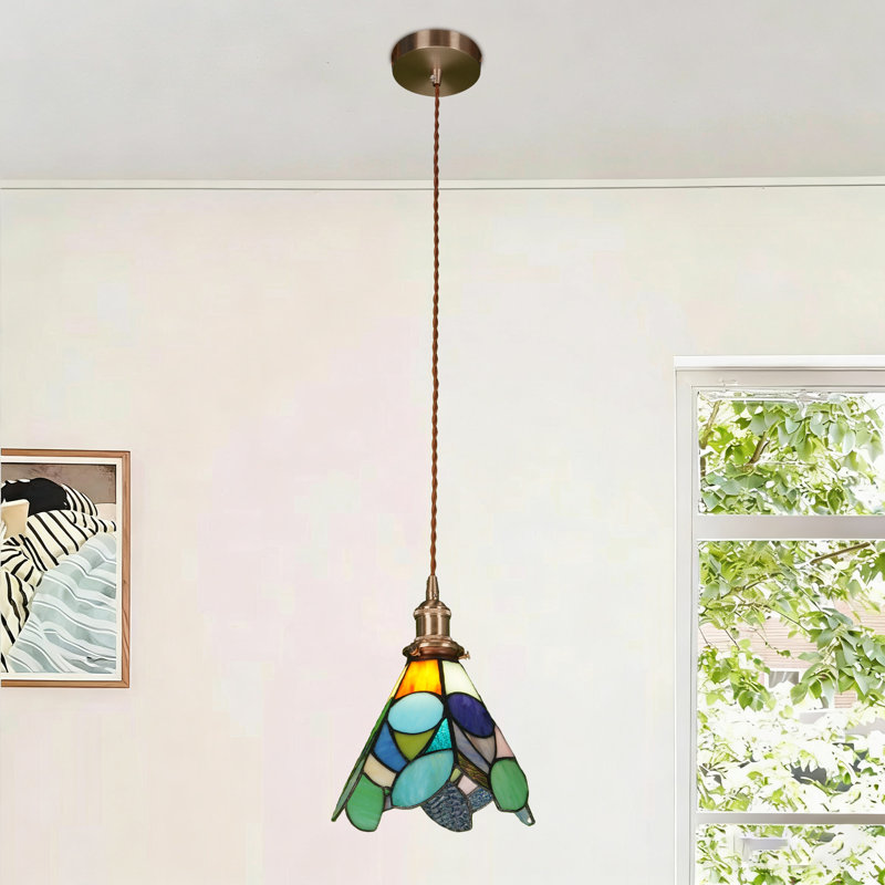 Artisanal Stained Glass Pendant Light With Solid Brass Construction