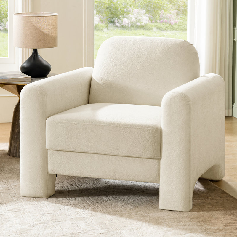 Gabriel Modern 91CM Wide Curved Chenille Armchair, Ivory