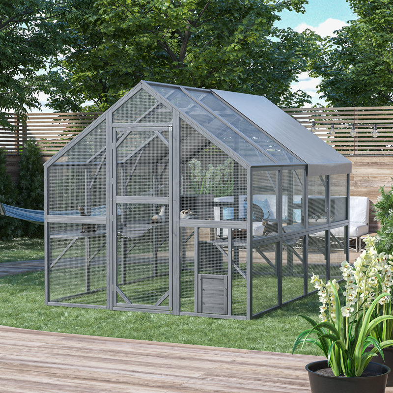 Grand parc d'extérieur en bois, H 74 po x l 74,4 po x L 110,6 po, Gris