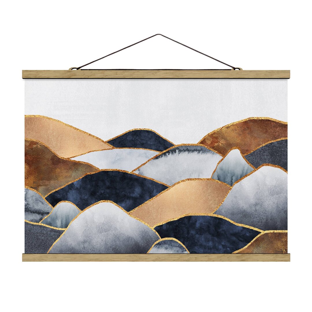 Stoffbild Golden Mountains Watercolour von Elisabeth Fredriksson