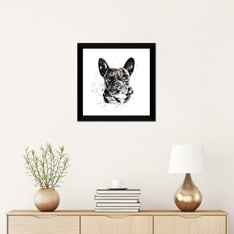 « Black Frenchie » par Edwatercolours-impression, Papier encadré noir, Blanc, H 16 po x l 16 po x p 1 po