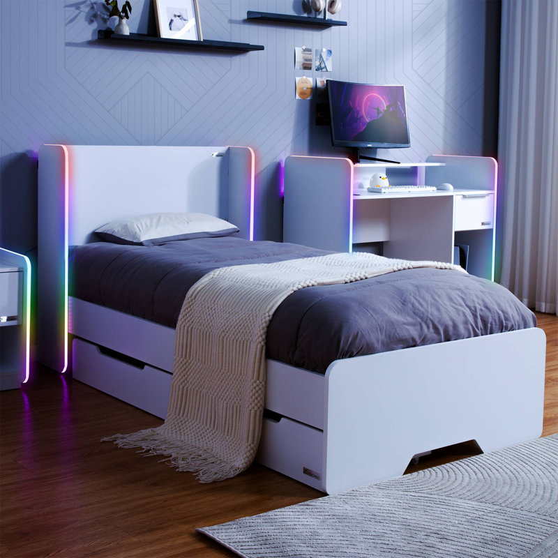 Bed Led Rocker X Rocker Electra LED Single Gaming Bed with Drawers - White | Wayfair.co.uk