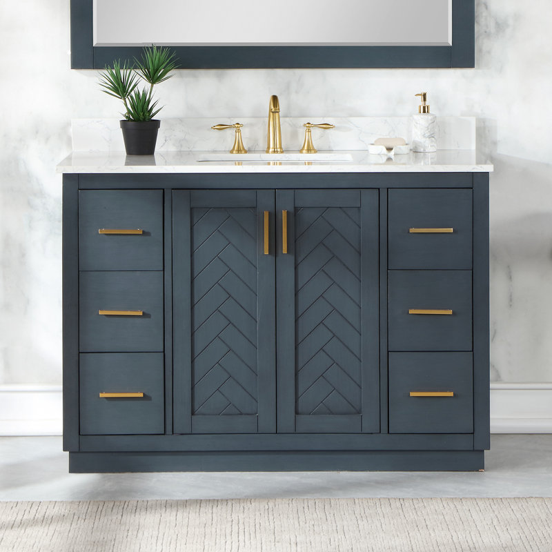 Ensemble de meuble-lavabo simple 48 po avec miroir Gazsi, Chêne brun