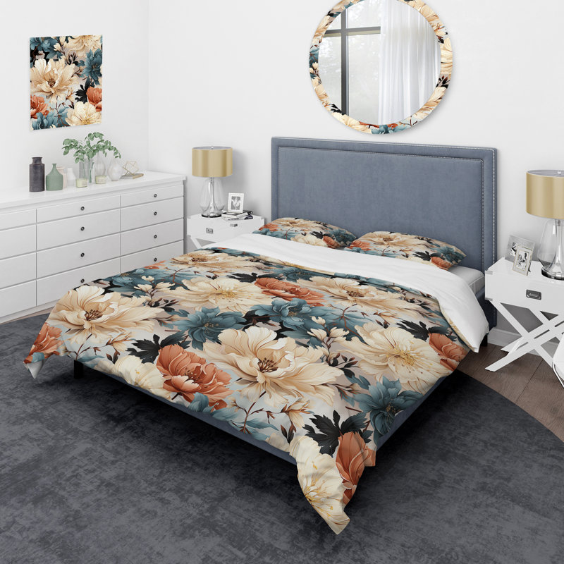 Ensemble de housse de couette Coastal Tranquil Florals Collage UnveILE I, Housse de couette pour grand lit et 2 taies décor