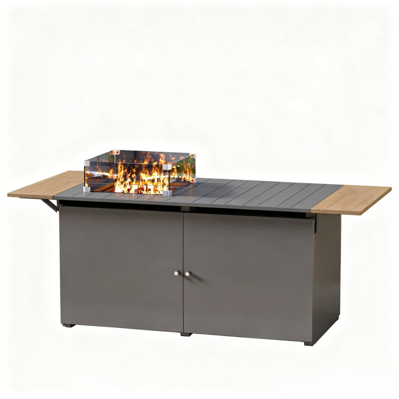  Table de foyer d'extérieur au propane 64 "avec plateau de table extensible et pare-vent 64", 55 000 BTU