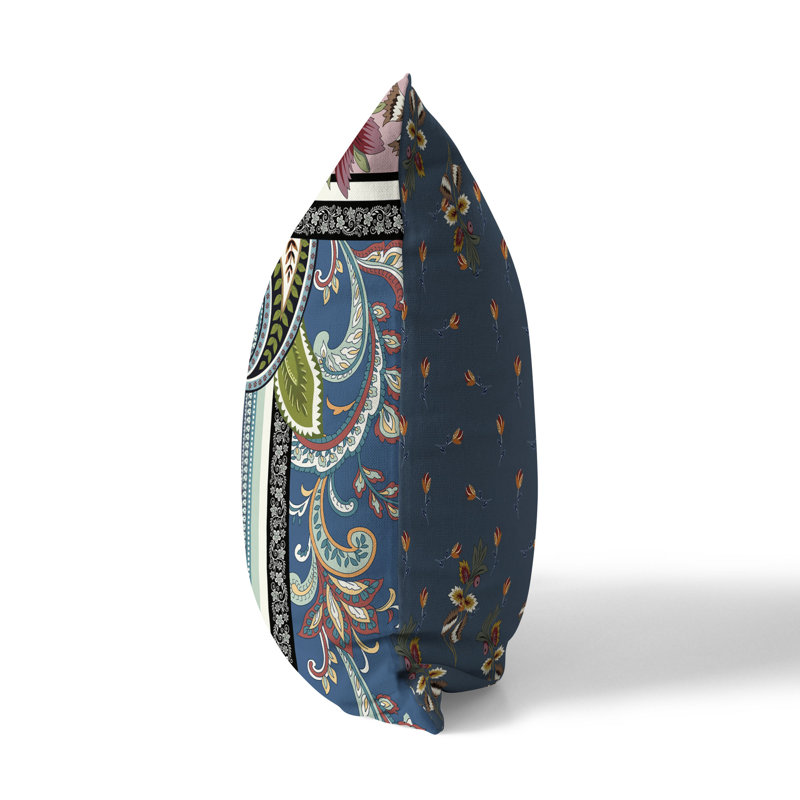Coussin Floral, H 16 po x l 16 po, Bleu/rouge