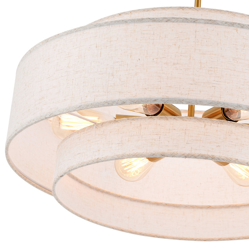 6-Light Modern Drum Chandelier with Linen Shade