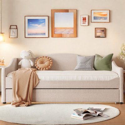 Upholstered Daybed With Led Light And Trundle