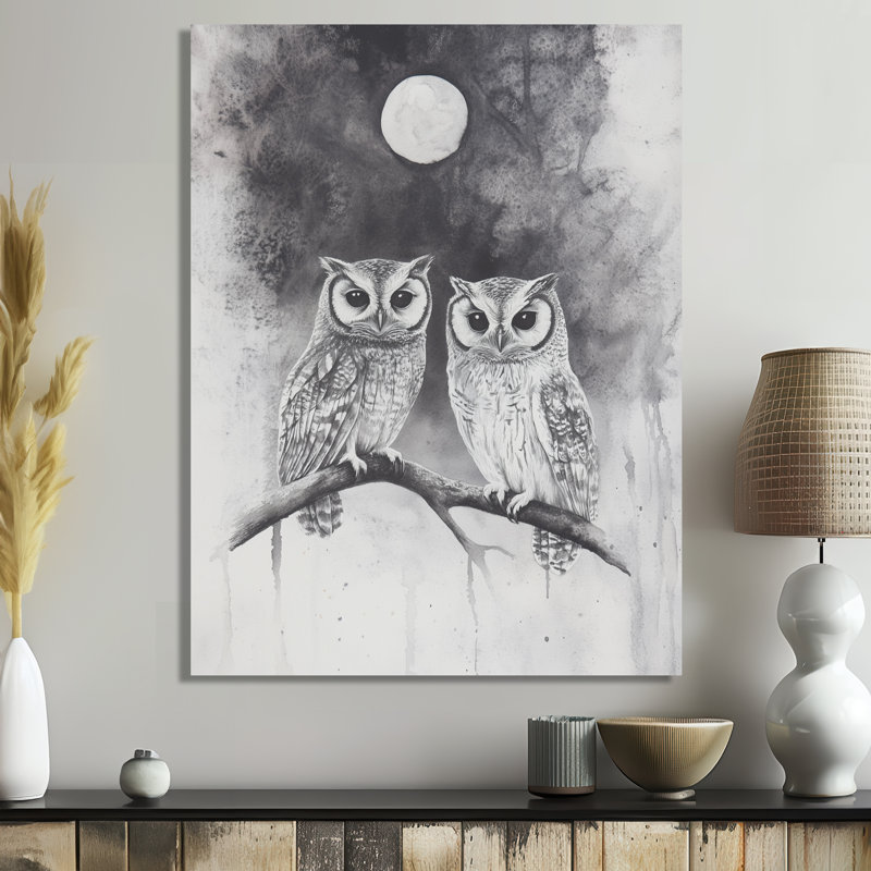 Moonrise Over Nordic Village - décoration murale hibou en métal, impression traditionnelle en métal, L 34 po x H 44 po
