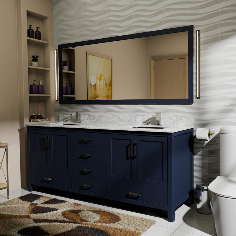 Jacques 72 in. W x 22 in. D Double Bath Vanity and Top, White Carrara Marble, Navy Blue