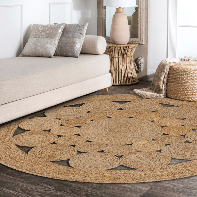 Tapis rond à motif géométrique brun, Rond 3 pi