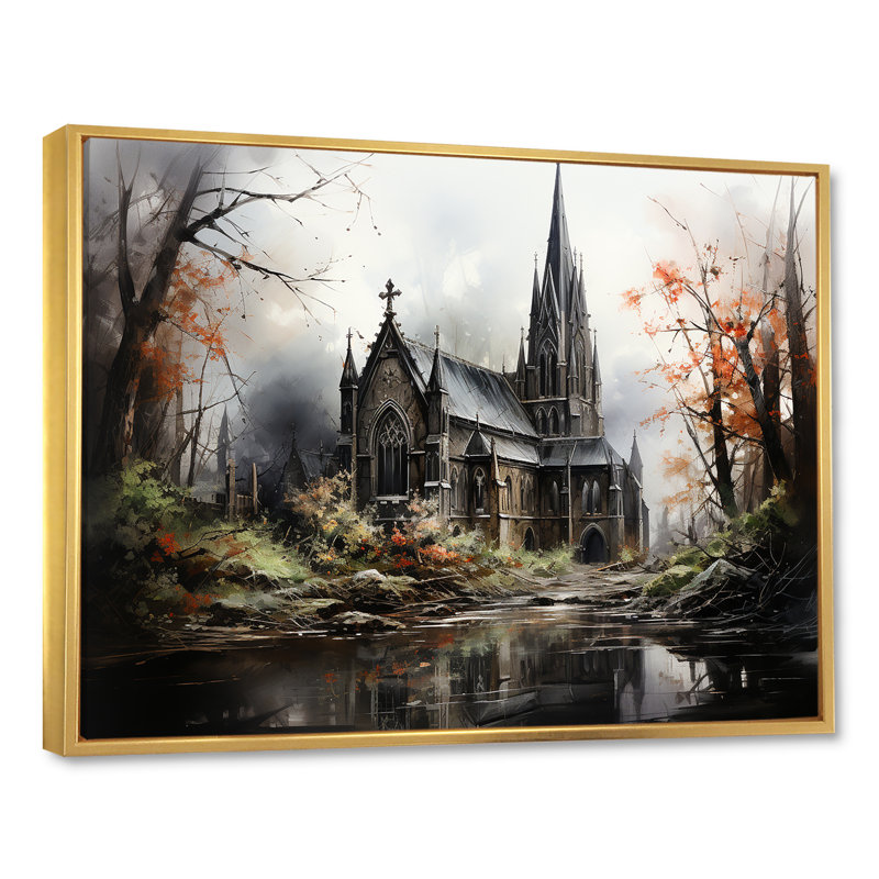 «Black Neo Ecclesiastic Vision Church I», art sur toile, H 34 po x l 44 po x P 1,5 po, Cadre flottant doré