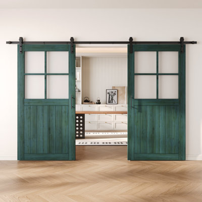 Portes de grange en verre givré non assemblées et finies avec ensemble de quincaillerie d'installation sans dérivation de 26 po x 80 po Homacer Royal Pine