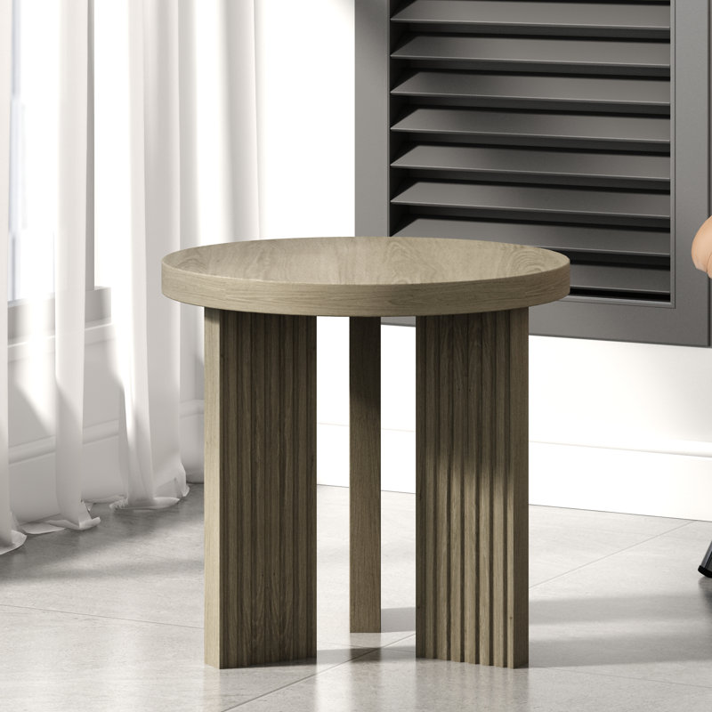 Mid-Century Modern Round End Table, Gray