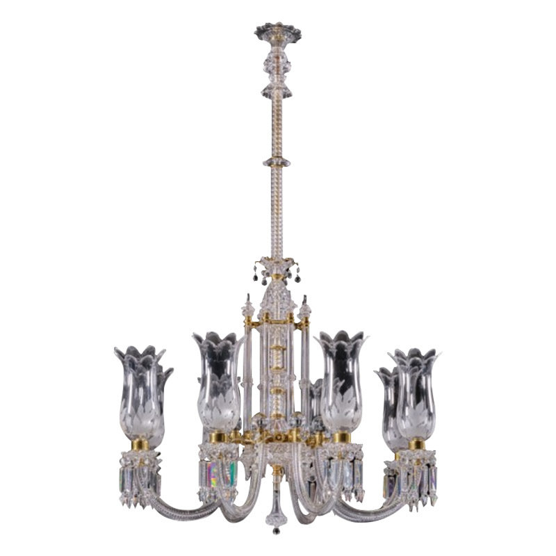Lustre suspendu en verre taillé de style victorien, Clair, H 48 po x l 28 po x P 28 po, Chrome chrome