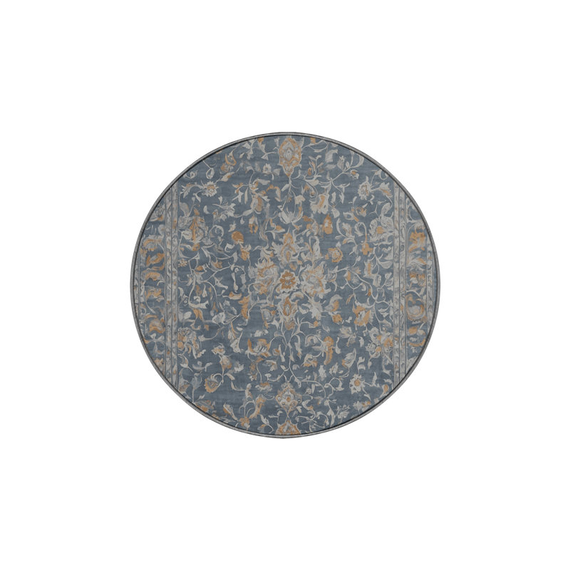 Machine Washable Gray Area Rug, Round 4'