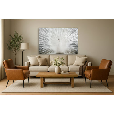 White Peacock Rhinestones Frameless Tempered Glass Wall Art - 40" x 60"