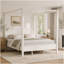 Queen Size Wooden Canopy Platform Bed with Headboard and Support Legs, Creamy White-1914590044
