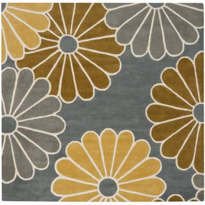 Tapis floral en laine et viscose touffeté à la main Carolette