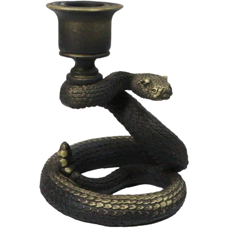 Dark Magic Coiled Serpent Rattle Snake Candlestick Taper Candleholder Figurine