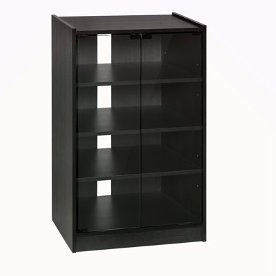 5-Tier Media Stand Cabinet With 3-Level Adjustable Shelves, Tempered Glass Doors, And Cable Management