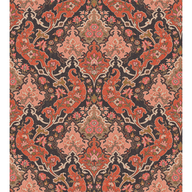 Mariinsky Pushkin Damask Wallpaper Roll, Coral