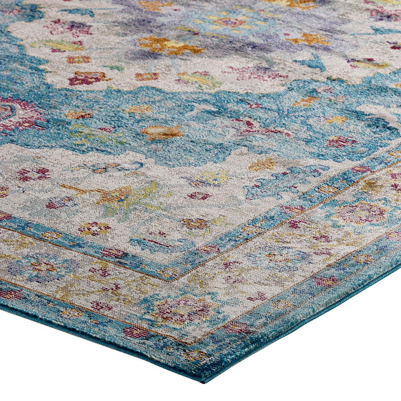 Tapis à motif floral délavé Modway Succès Anisah en gris, ivoire, jaune, orange, Rectangle 4 pi x 6 pi