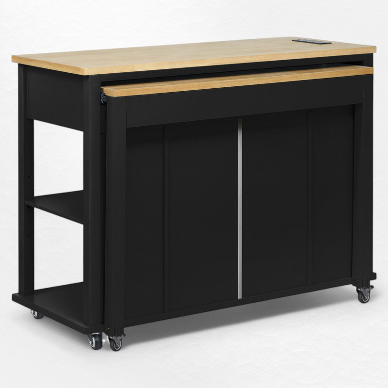 Kitchen Island with Extendable Dining Table, Black