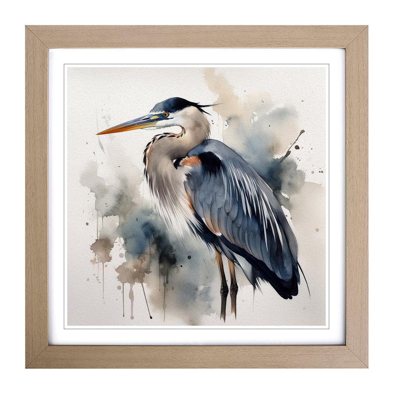 Heron Watercolour - Framed Print, Oak