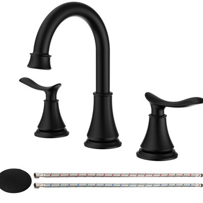 Robinet de lavabo espacé de 8 po de style noir mat - 2 poignées à 3 trous avec bec pivotant sur 360 °, écoénergétique et élégant, finition de salle de bain de 8 po 2 3 résistant à l'usure