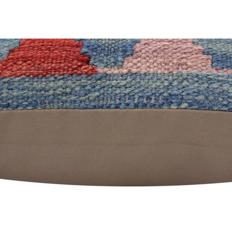 Coussin rustique Kilim, Gris / orange / bleu, H 19 po x l 19 po