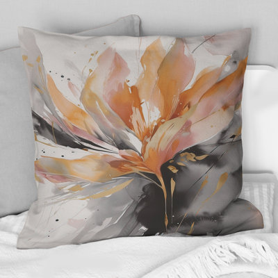 Coussin décoratif abstrait en marbre orange et gris