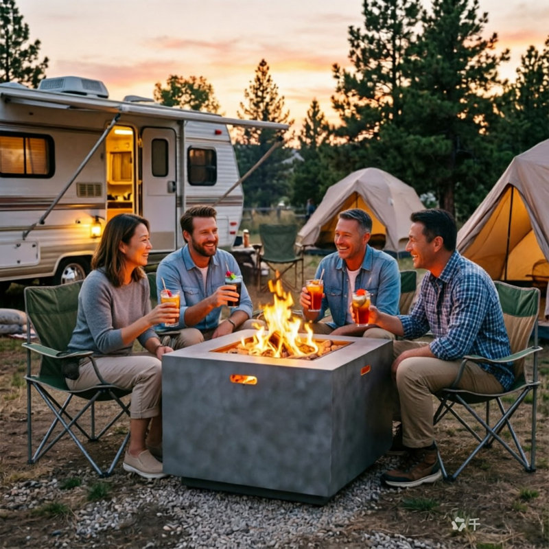 50,000 Btu Square Propane Gas Iron Fire Pit, Stone Gray
