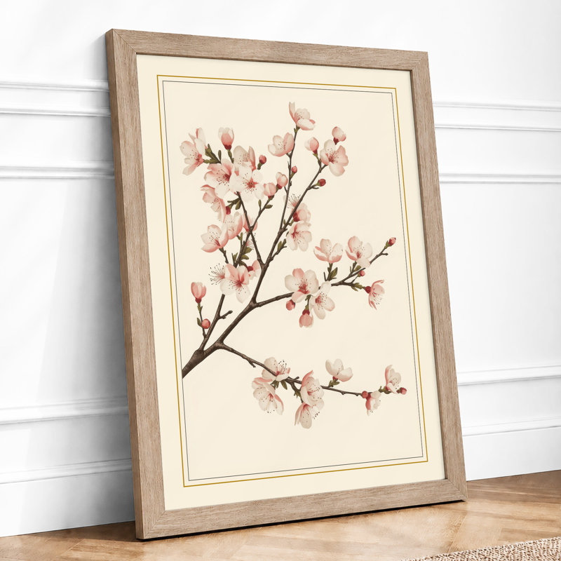 Moonlit Cherry Blossom Botanical - Framed Print, A1 - 84.1 x 59.4 cm, Oak