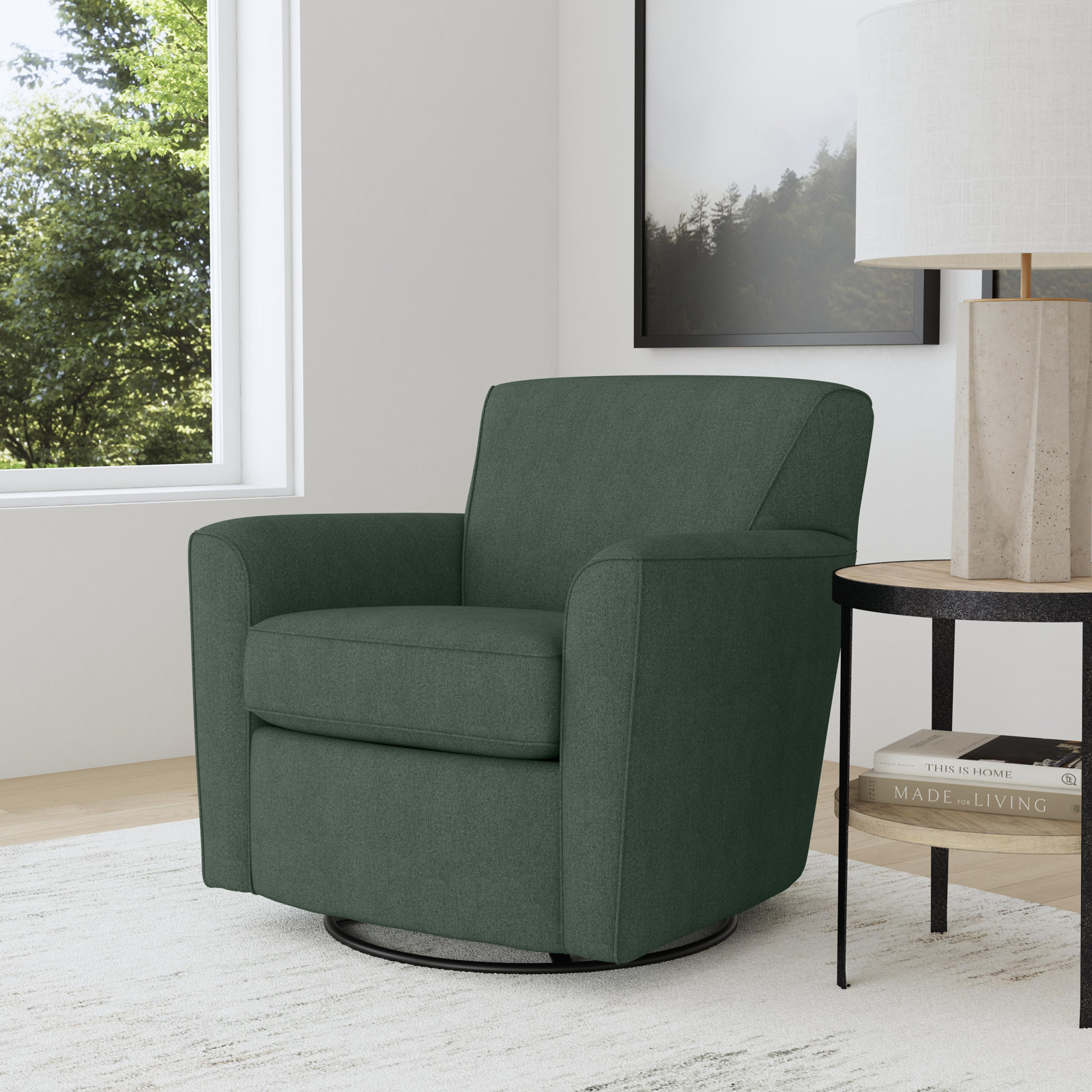 Flexsteel Monarch Swivel Armchair, Willow Green Boucle