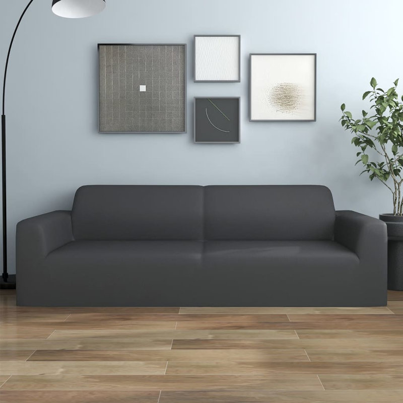 Polyester Box Cushion Sofa Slipcover,  Anthracite