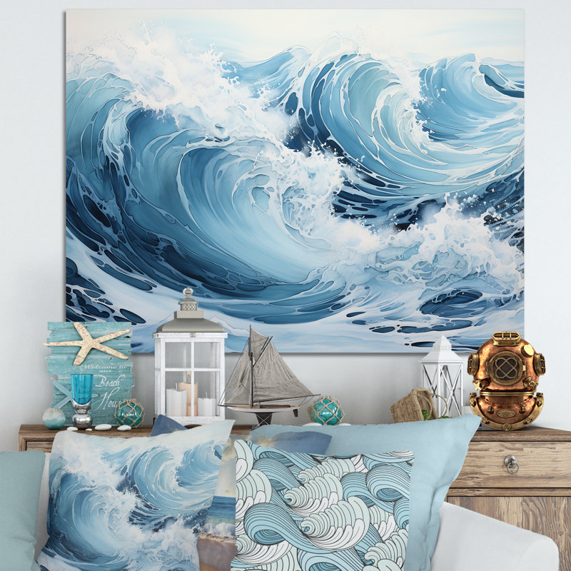 Minimalisme océan tempête sur toile, H 24 po x l 32 po x P 1 po, Toile tendue