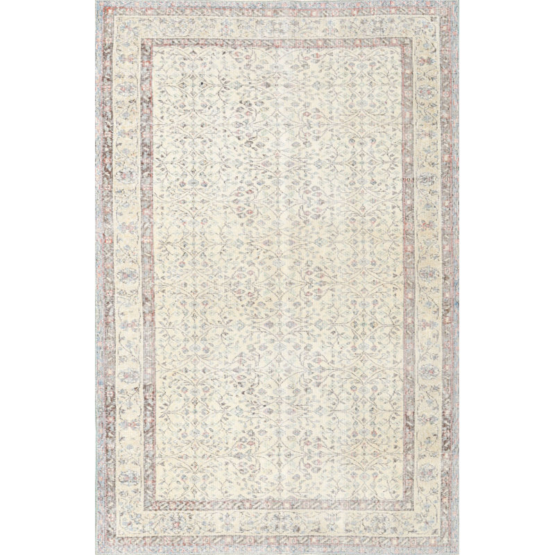 Tapis oriental en laine crème / gris Perrin, Rond 8 pi