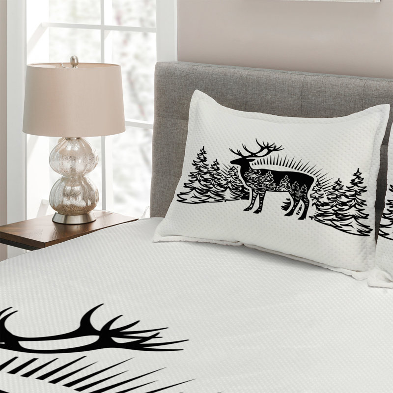 Deer Rustic Polyester Coverlet, King Bedspread + 2 Shams