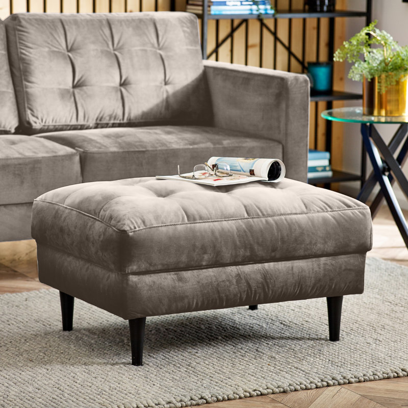 Jodi Velvet Footstool - Upholstered Modern Retro Fabric Stylish & Contemporary, Mink