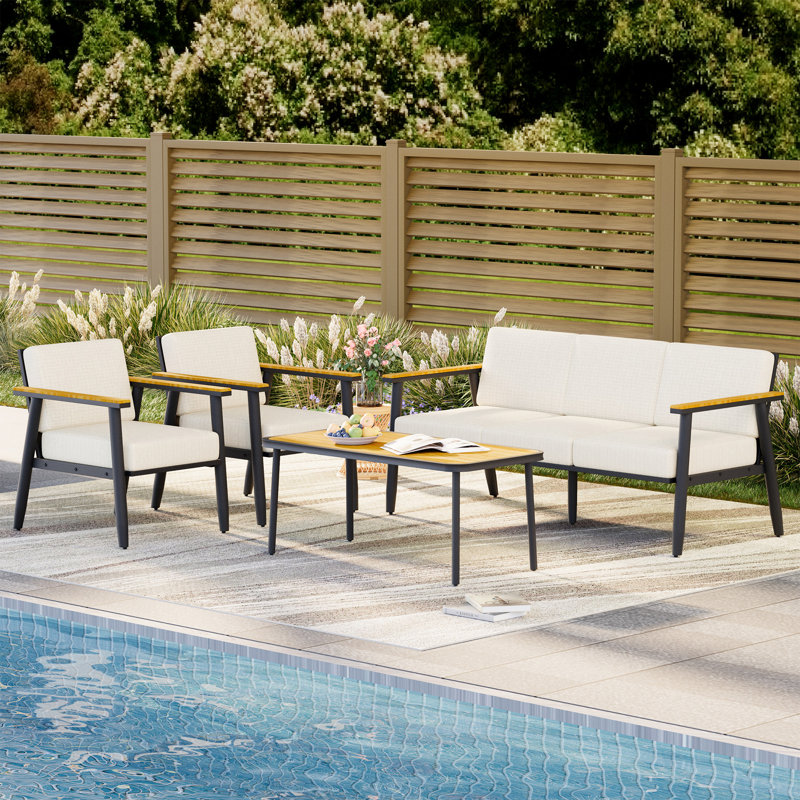  Ensemble de mobilier d'extérieur pour 5 personnes avec coussins en oléfine, ensemble de conversation en métal avec table basse, ensemble de conversation pour patio moderne