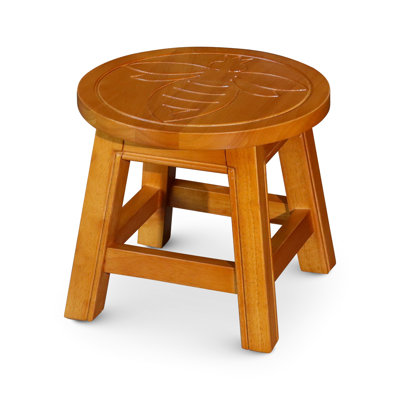 Queen Bee Natural Hardwood Stool - 11 Inch Diameter Wood Step For Home