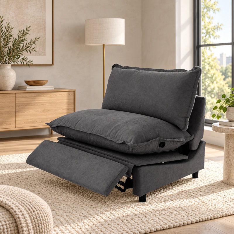 Chaise rembourrée sans accoudoirs en tissu de lin moderne, Gris