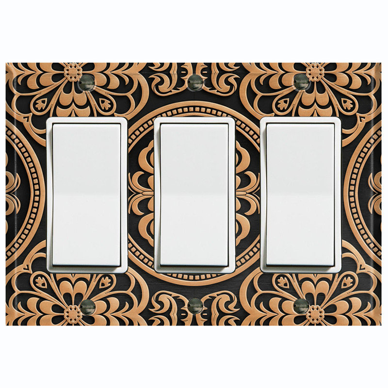 Couvercle de plaque d'interrupteur en métal; Fauteuil à bascule GFI de taille standard américaine - image imprimée d'un emblème floral baroque