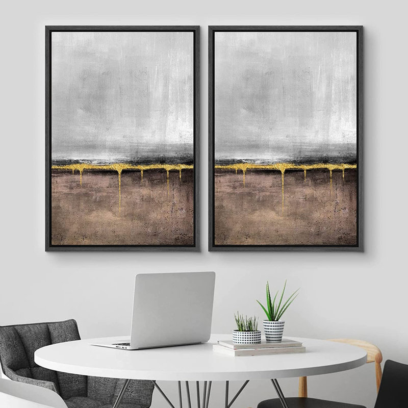 Ensemble de 2 peintures encadrées sur toile, Noir, H 24 po x l 32 po x P 1,5 po