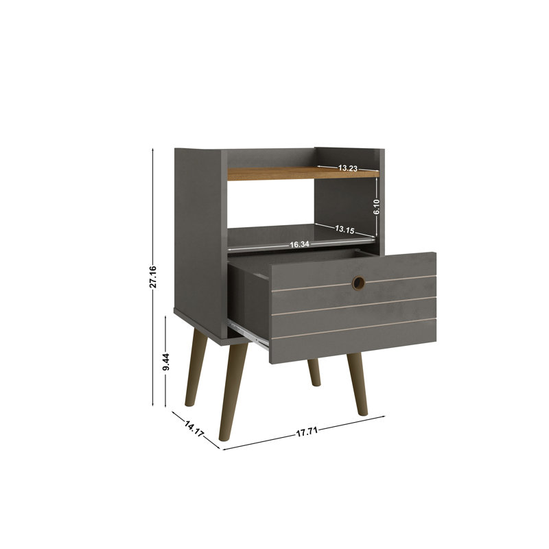 Helaina 17.71'' W Nightstand, Gray