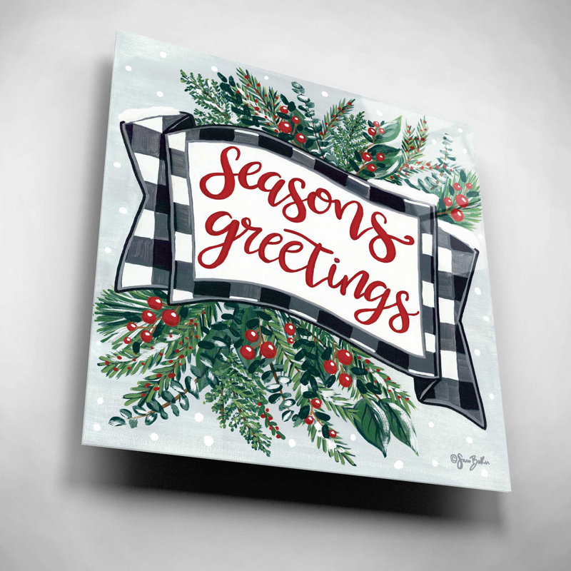 «Seasons Greetings Banner» par Sara Baker, art mural en verre acrylique, H 12 po x l 12 po x P 0,13 po