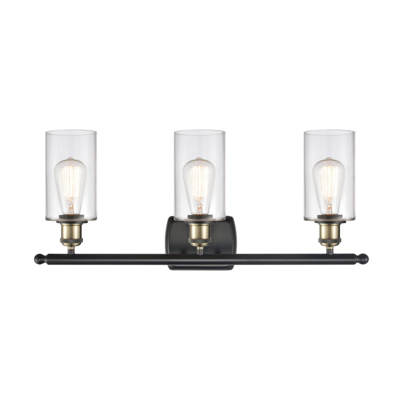 Mallette 3 - Light Dimmable Vanity Light, Clear, 6 Watt Vinage LED Bulb, Black Antique Brass