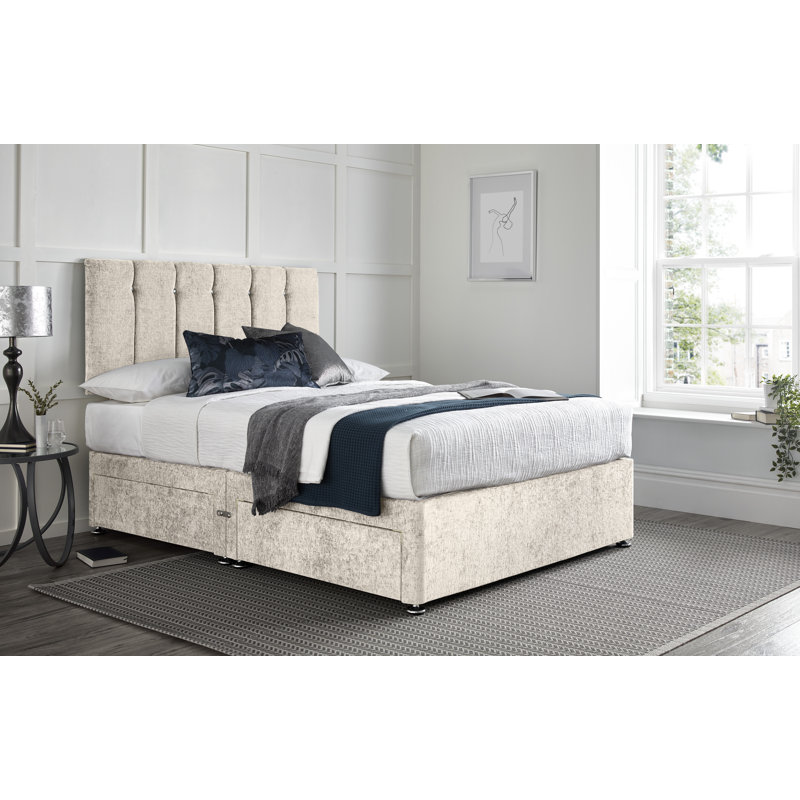 Azende Divan Bed with 24" Headboard on Struts, Double (4'6), Right Side Drawers, Cream