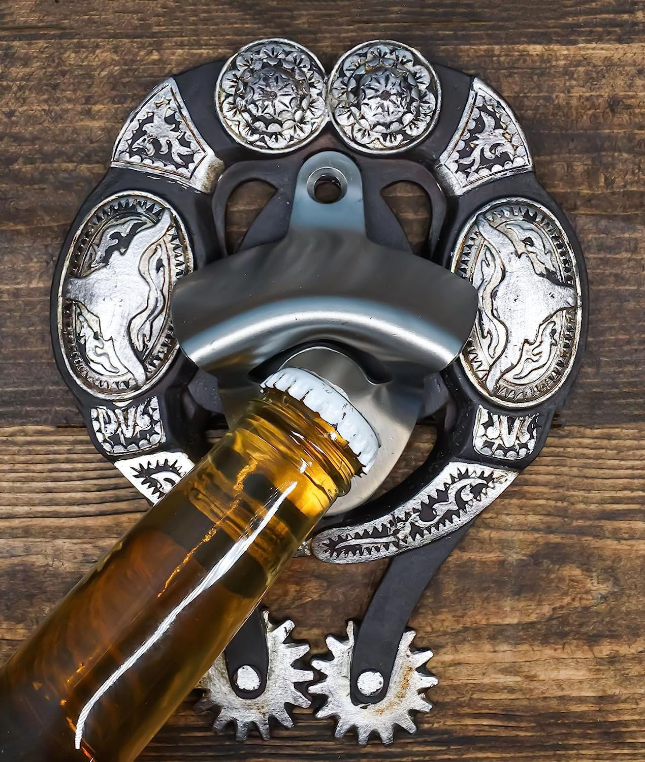 Trinx Rustic Western Cowboy Boot Spur With Silver Longhorn Conchos Wall ...